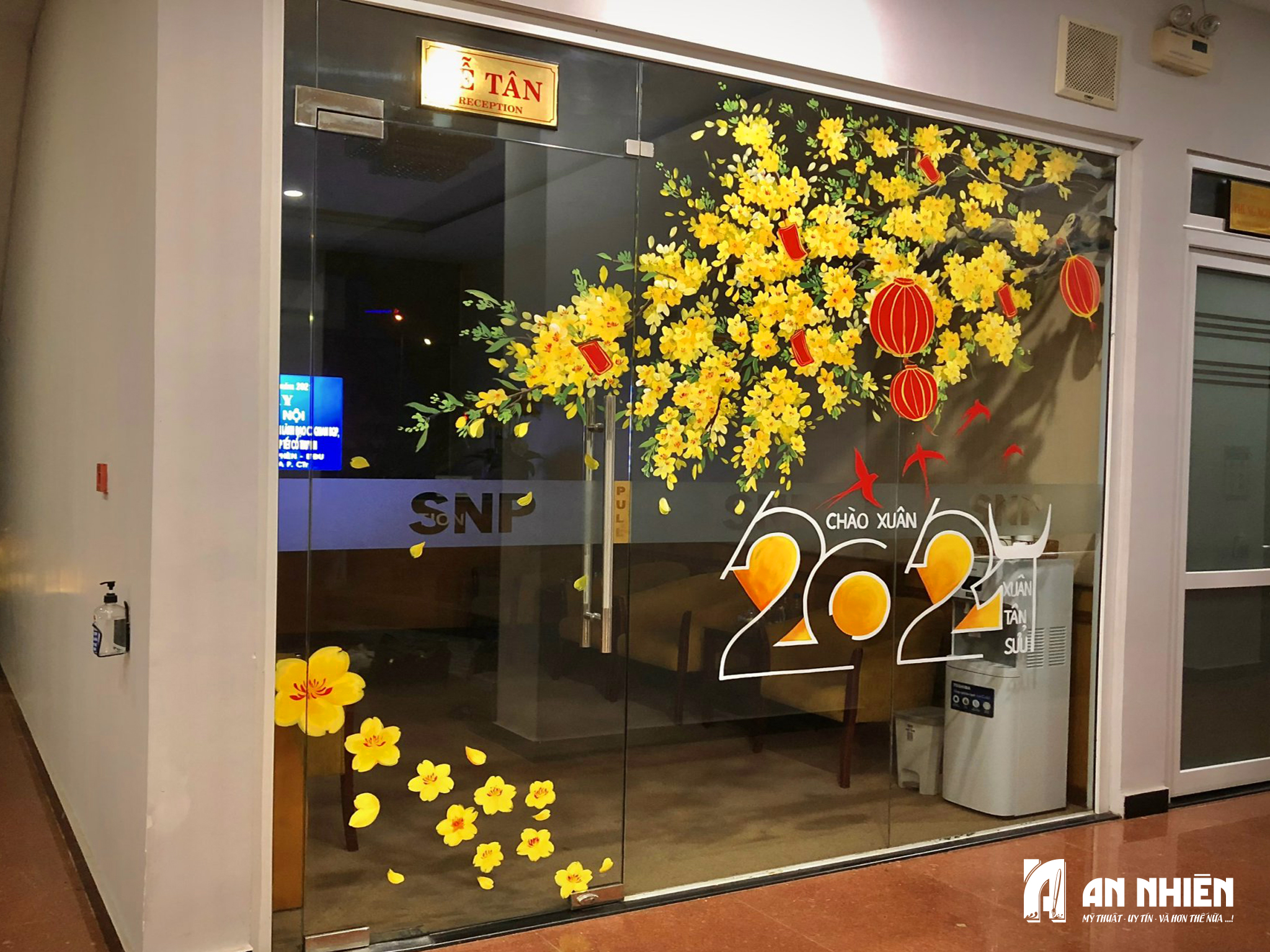 Tranh tường Tết chủ đề Hoa Mai – Hoa Đào – Phúc Lộc Thọ tại An Phú Đông, Quận 12