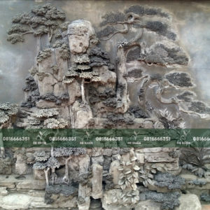 Đắp nổi phù điêu phong cảnh sơn thủy - xi măng thô